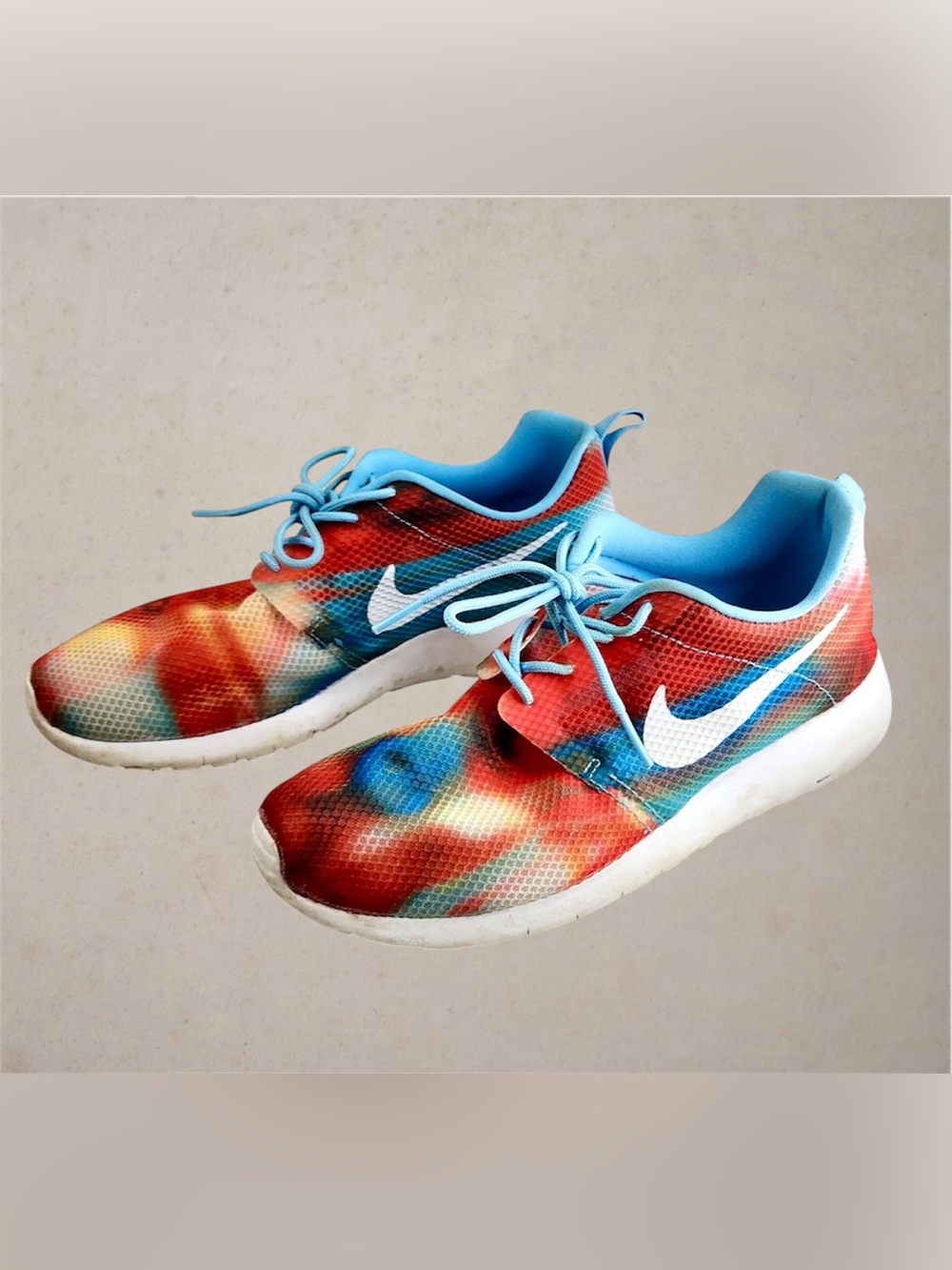 Preowned Nike Roshe Flyknit Rainbow Sherbet Running Shoes 705486-400 Youth 5.5